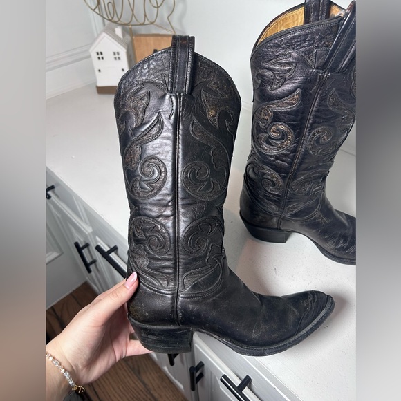 Vintage Tony Lama Gold Label Women’s Black Western Cowboy Boots 6–6.5 USA Made - Picture 6 of 9